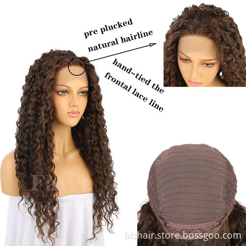 Low price lace front wig synthetic lace front wig long curly hair cheap wate wave curly women's daily party cosplay curly brown